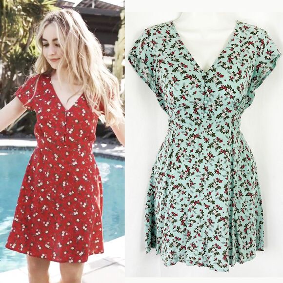 Sabrina Carpenter x Aeropostale Floral Peasant Mini Dress (S) in Blue - Picture 1 of 16